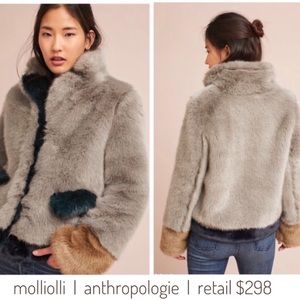 Anthropologie Colorblock Faux Fur Coat S